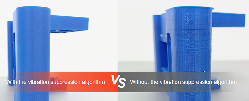 The results of printing with and without the vibration suppression algorithm